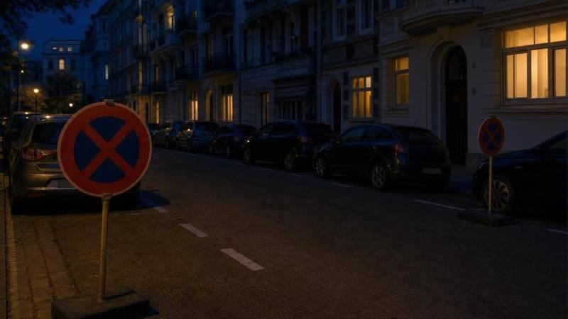 Halteverbotszone vor einem Altbau am Abend